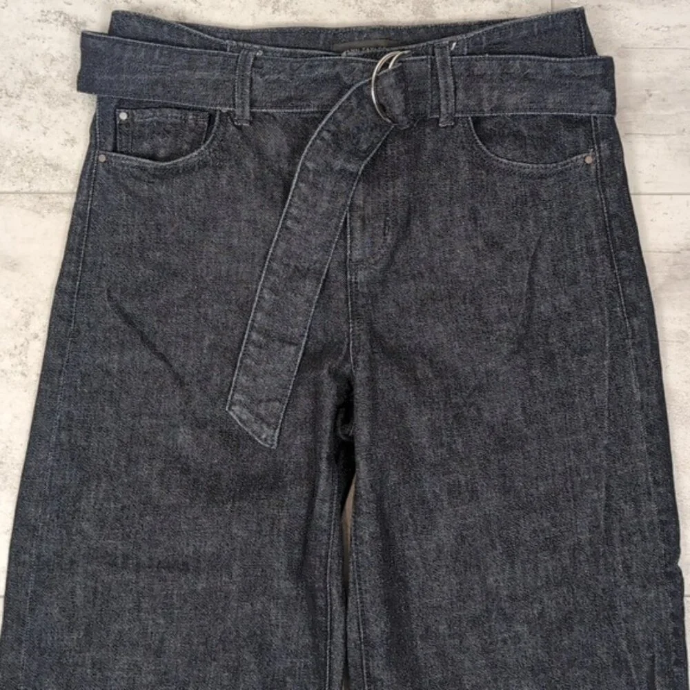 Ann Taylor Wide Leg Denim Trousers Cropped Belted Jeans Womens Size 0